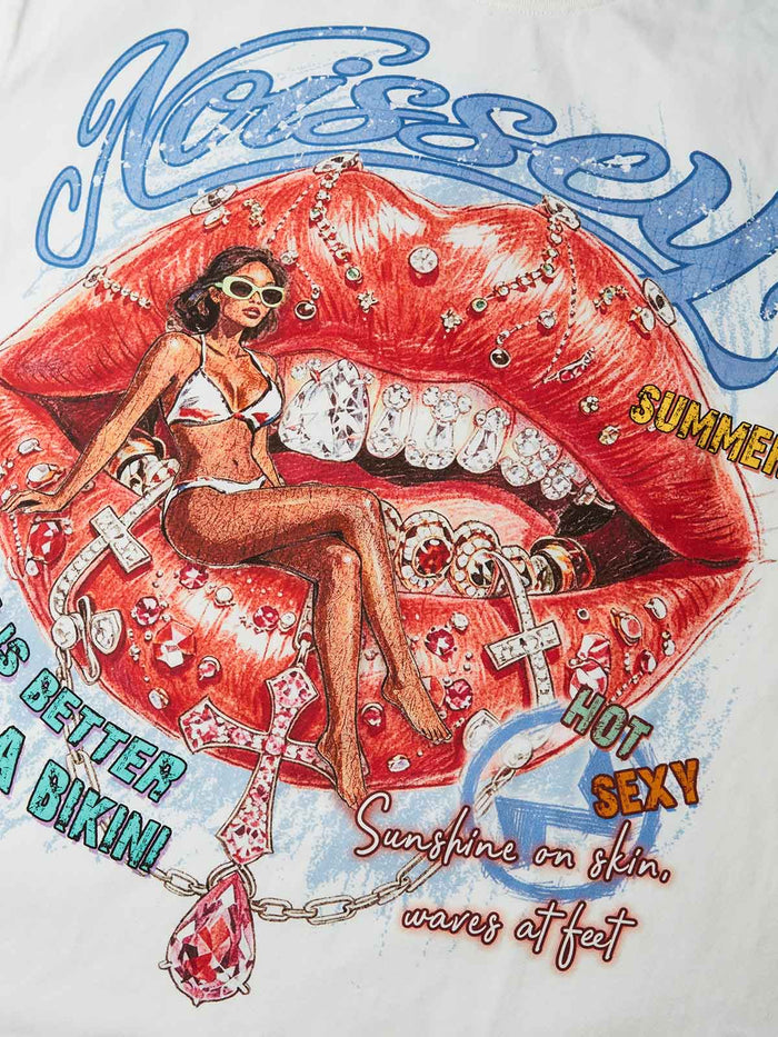 Grafiti Bikini Kız Beyaz Unisex Tişört