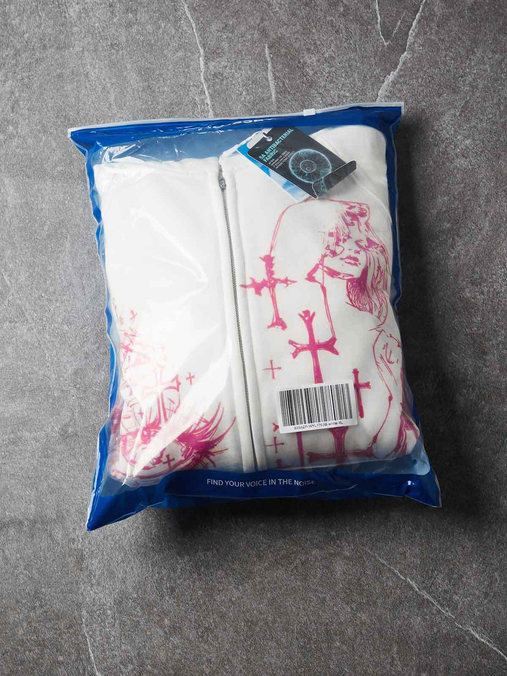 Pembe Haç Göz Beyaz Unisex Fermuarlı Sweatshirt
