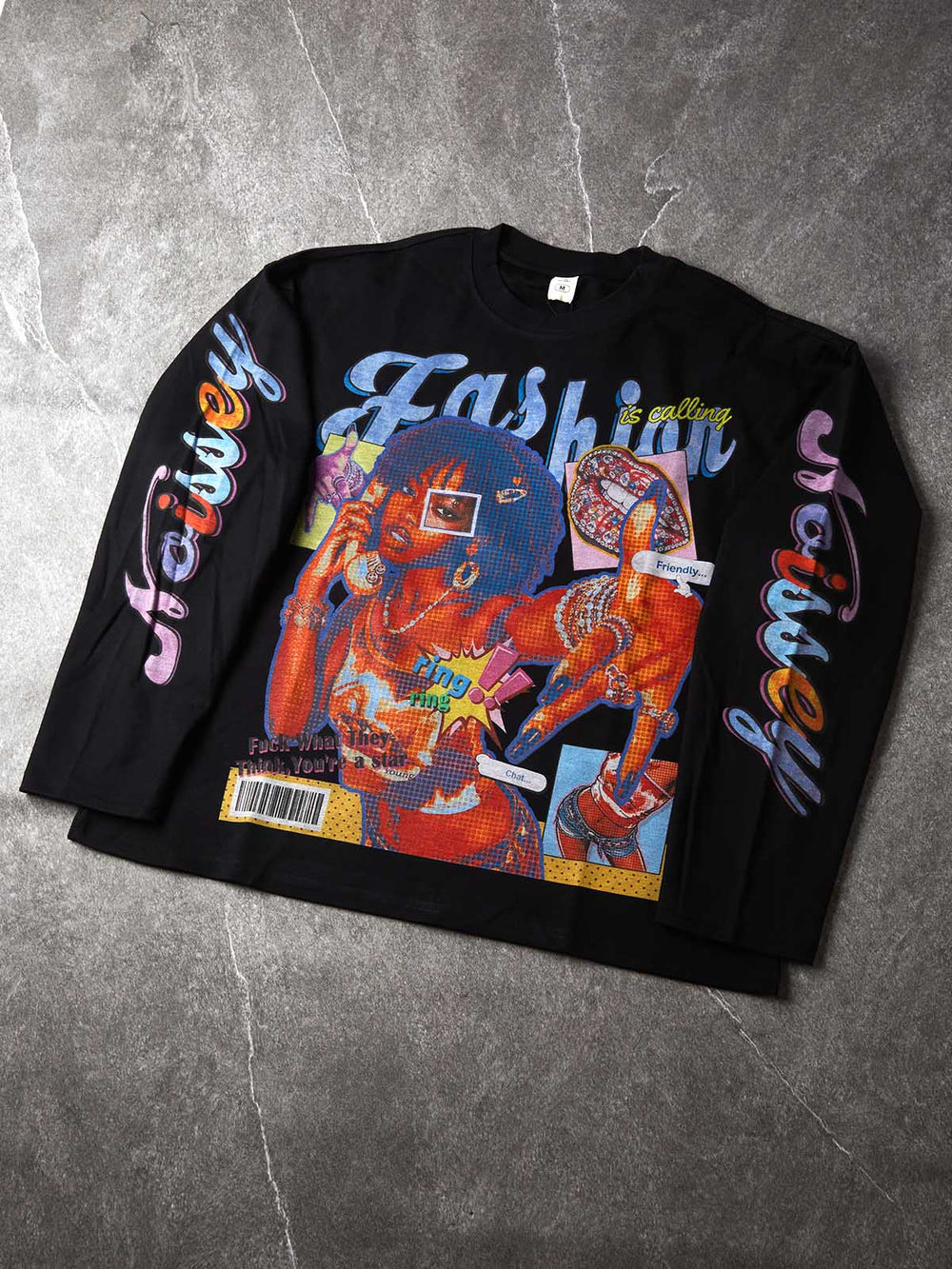 Pop Kolaj Siyah Unisex Uzun Kollu Tişört