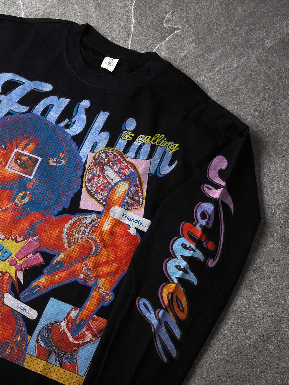 Pop Kolaj Siyah Unisex Uzun Kollu Tişört