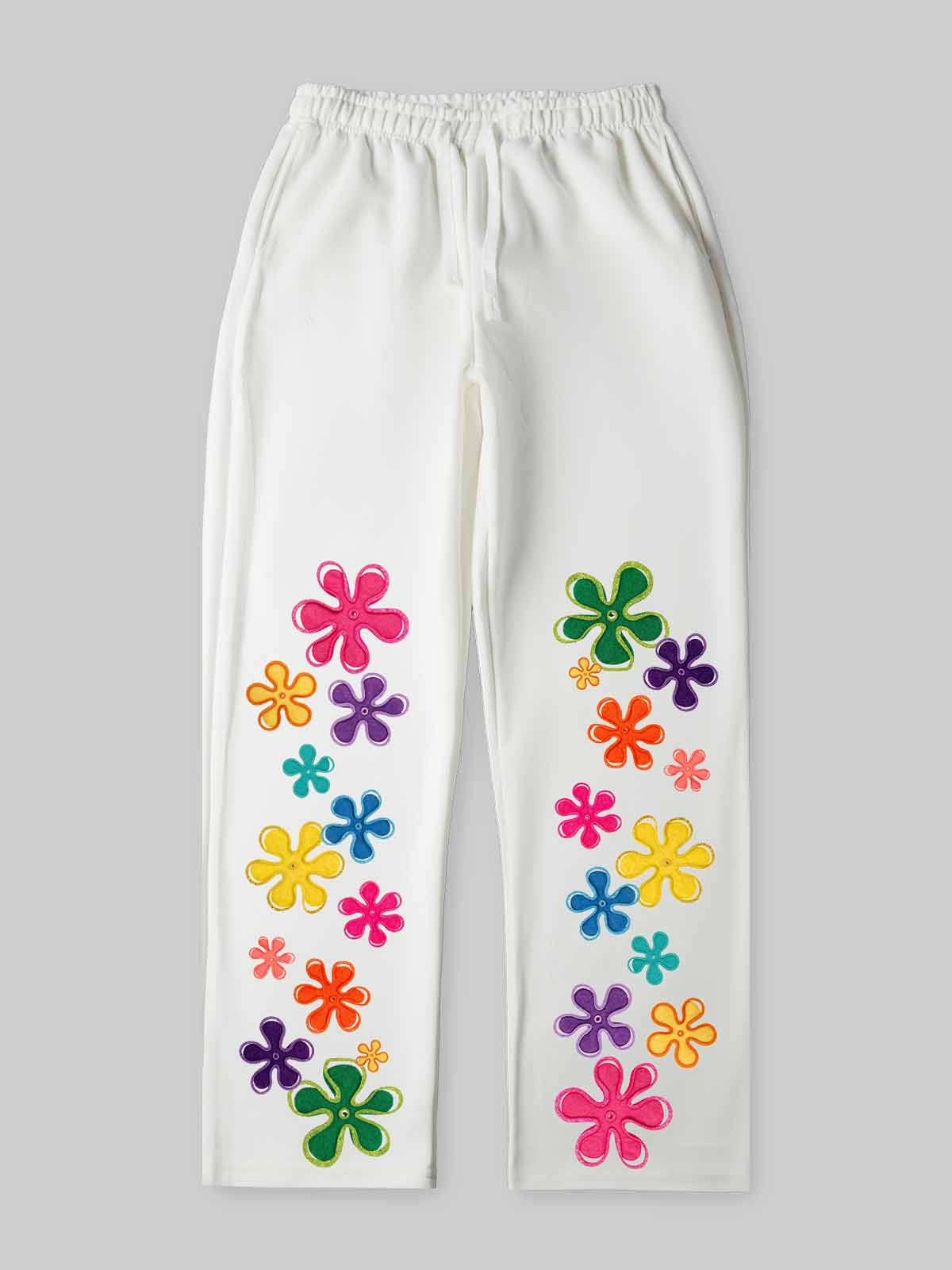 Renkli Çiçekli Grafiti Beyaz Unisex Eşofman Altı