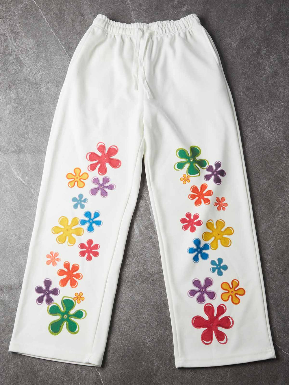 Renkli Çiçekli Grafiti Beyaz Unisex Eşofman Altı