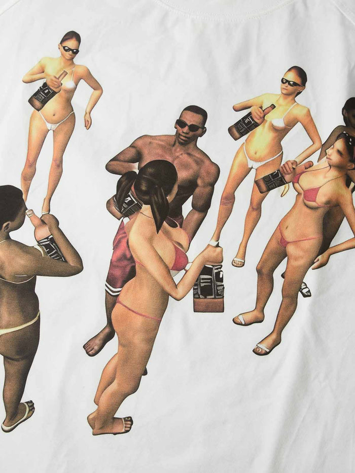 Retro Havuz Partisi Beyaz Unisex Uzun Kollu Tişört