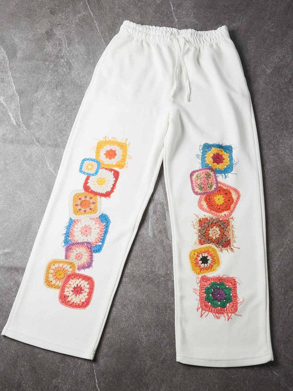 Tığ İşi Kareler Beyaz Unisex Eşofman Altı