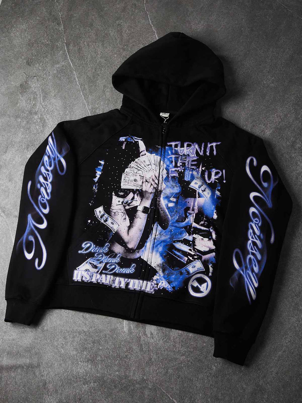 Neon Para Partisi Siyah Unisex Fermuarlı Sweatshirt
