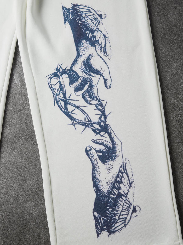 Dikenli El Beyaz Unisex Eşofman Altı