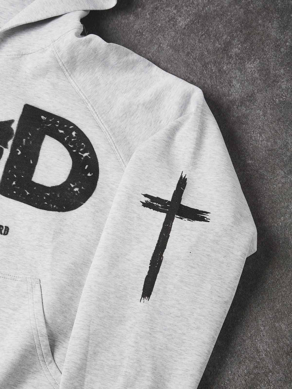 Eskitme Dini Haç Melanj Gri Unisex Fermuarlı Sweatshirt