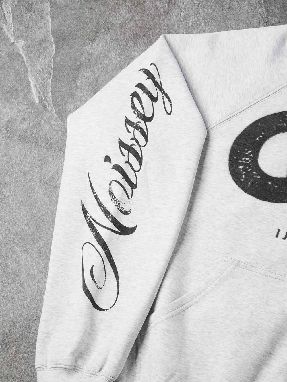 Eskitme Dini Haç Melanj Gri Unisex Fermuarlı Sweatshirt
