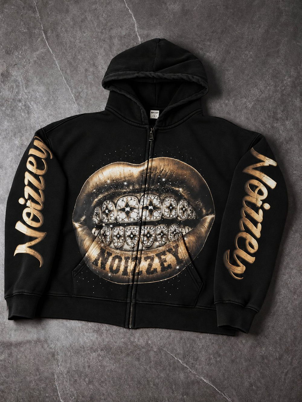 Altın Dudak Siyah Unisex Fermuarlı Sweatshirt
