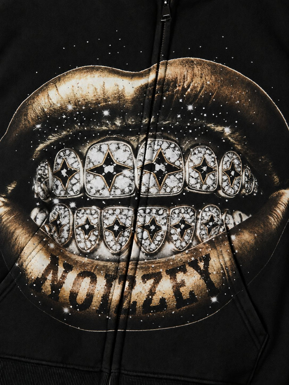 Altın Dudak Siyah Unisex Fermuarlı Sweatshirt