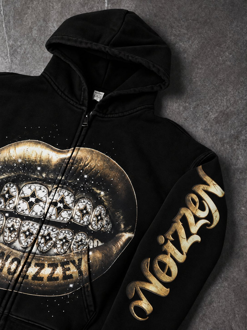 Altın Dudak Siyah Unisex Fermuarlı Sweatshirt