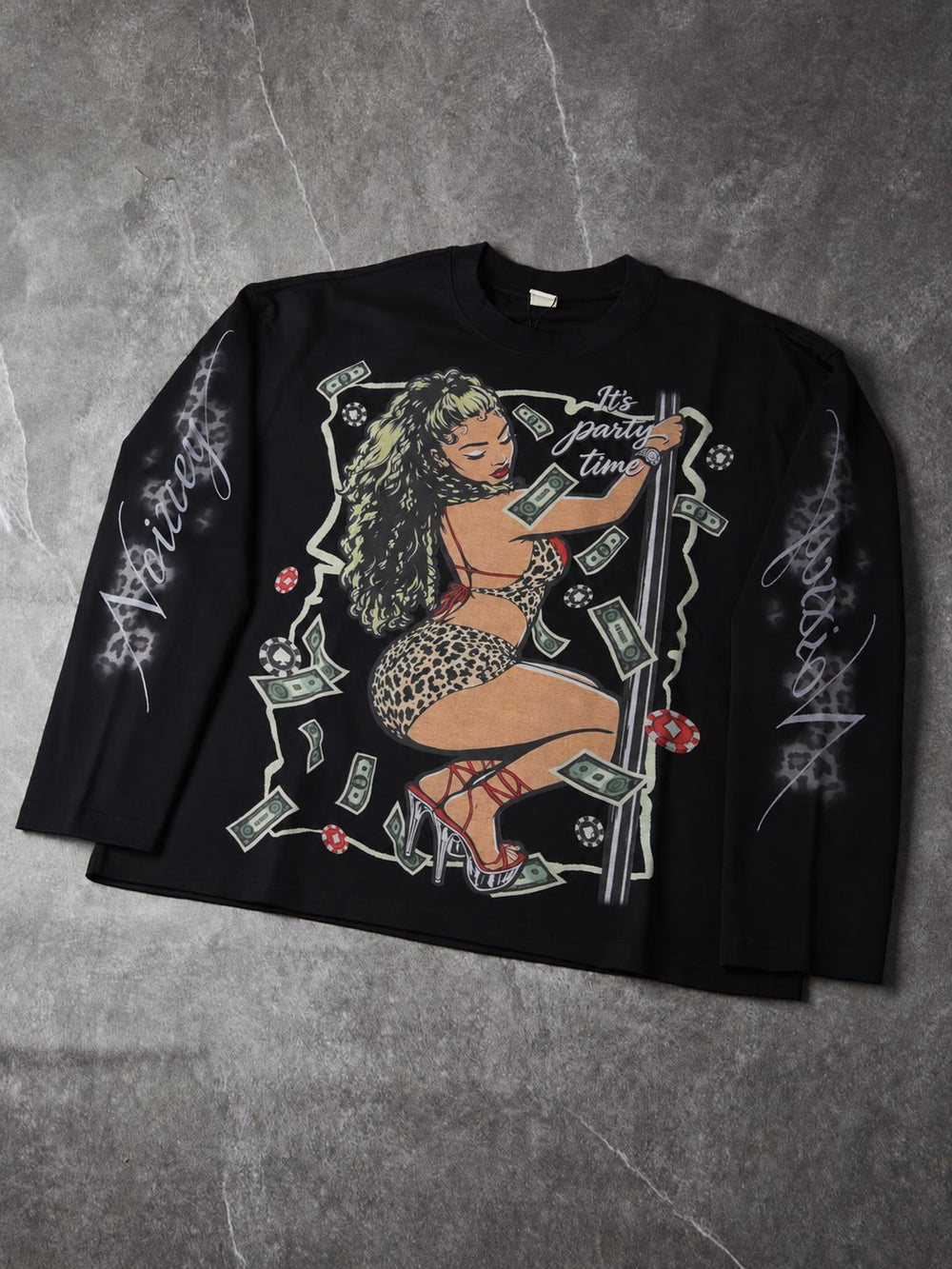 Leopar Dansçı Siyah Unisex Uzun Kollu Tişört