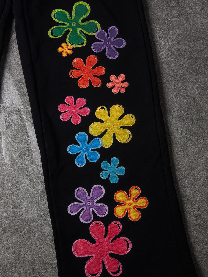 Renkli Çiçekli Grafiti Unisex Pantolon