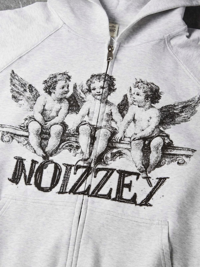 Angel Religion Gri Unisex Fermuarlı Sweatshirt