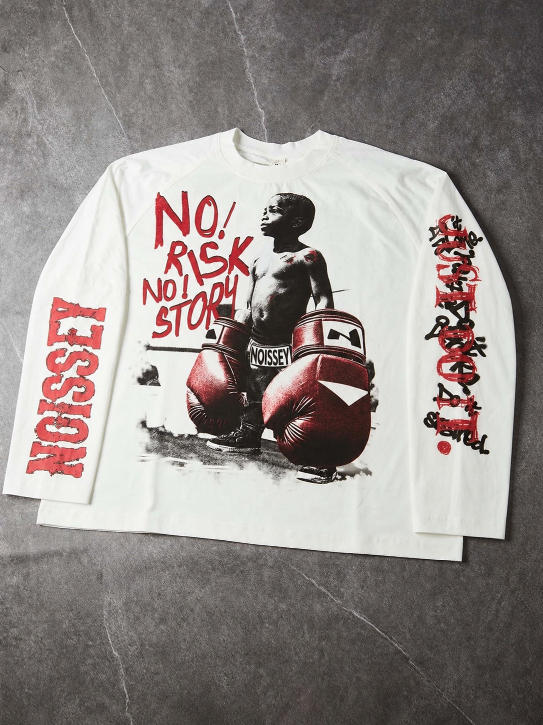 Grafiti Boksör Beyaz Unisex Uzun Kollu Tişört — tek parça uzun kol