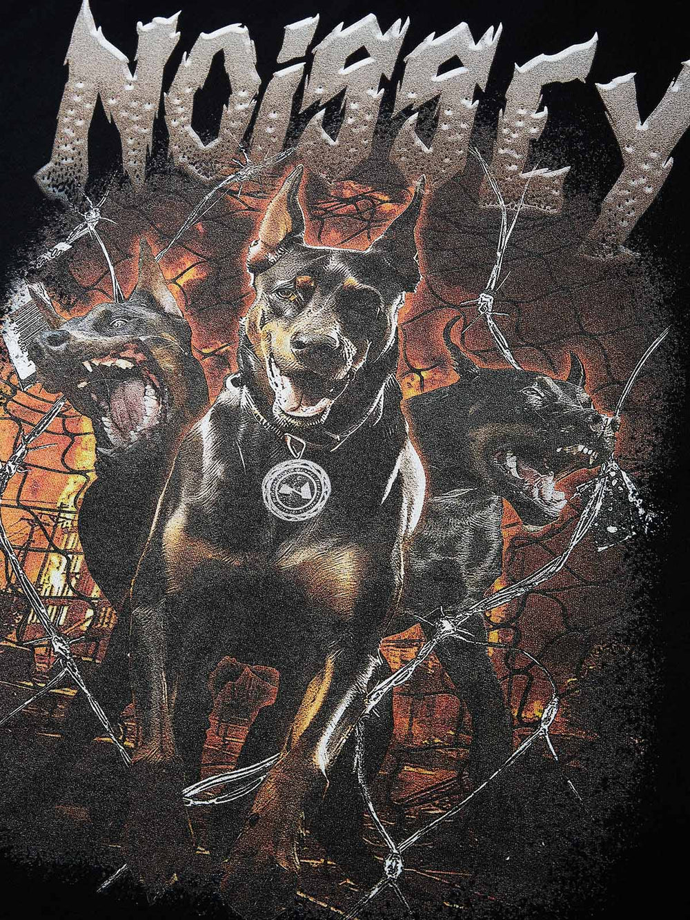 Three-Headed Doberman Breaking Through Barbed Wire Unisex Tişört