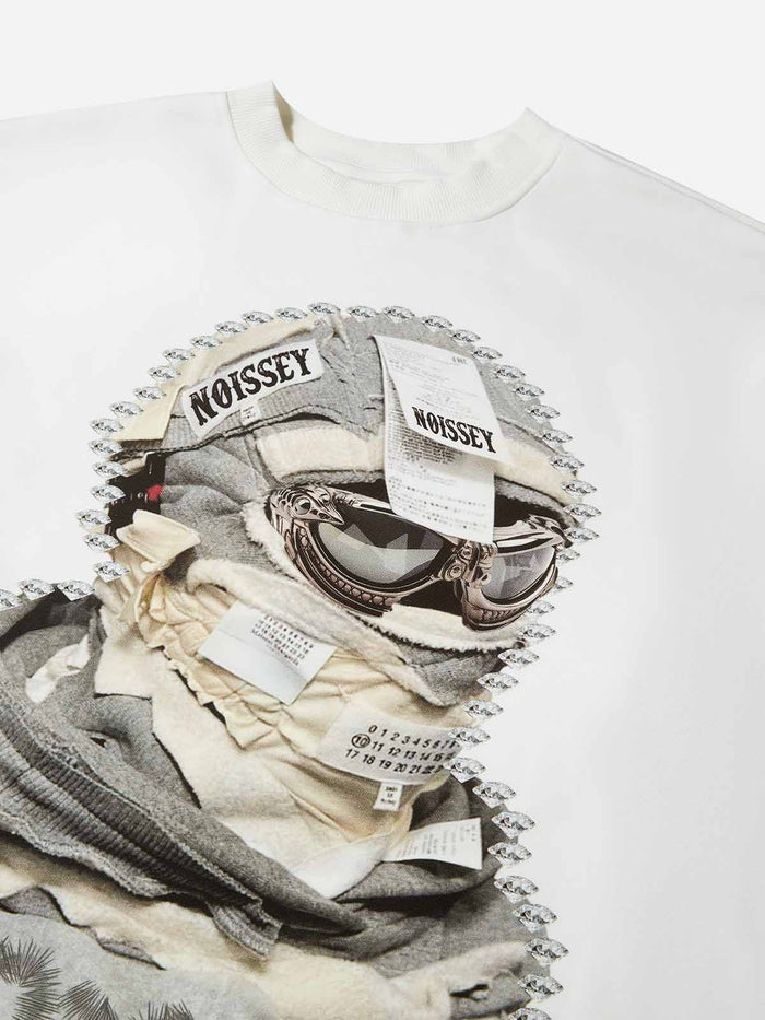 Ahşap Maske Kolaj Unisex Uzun Kollu Tişört