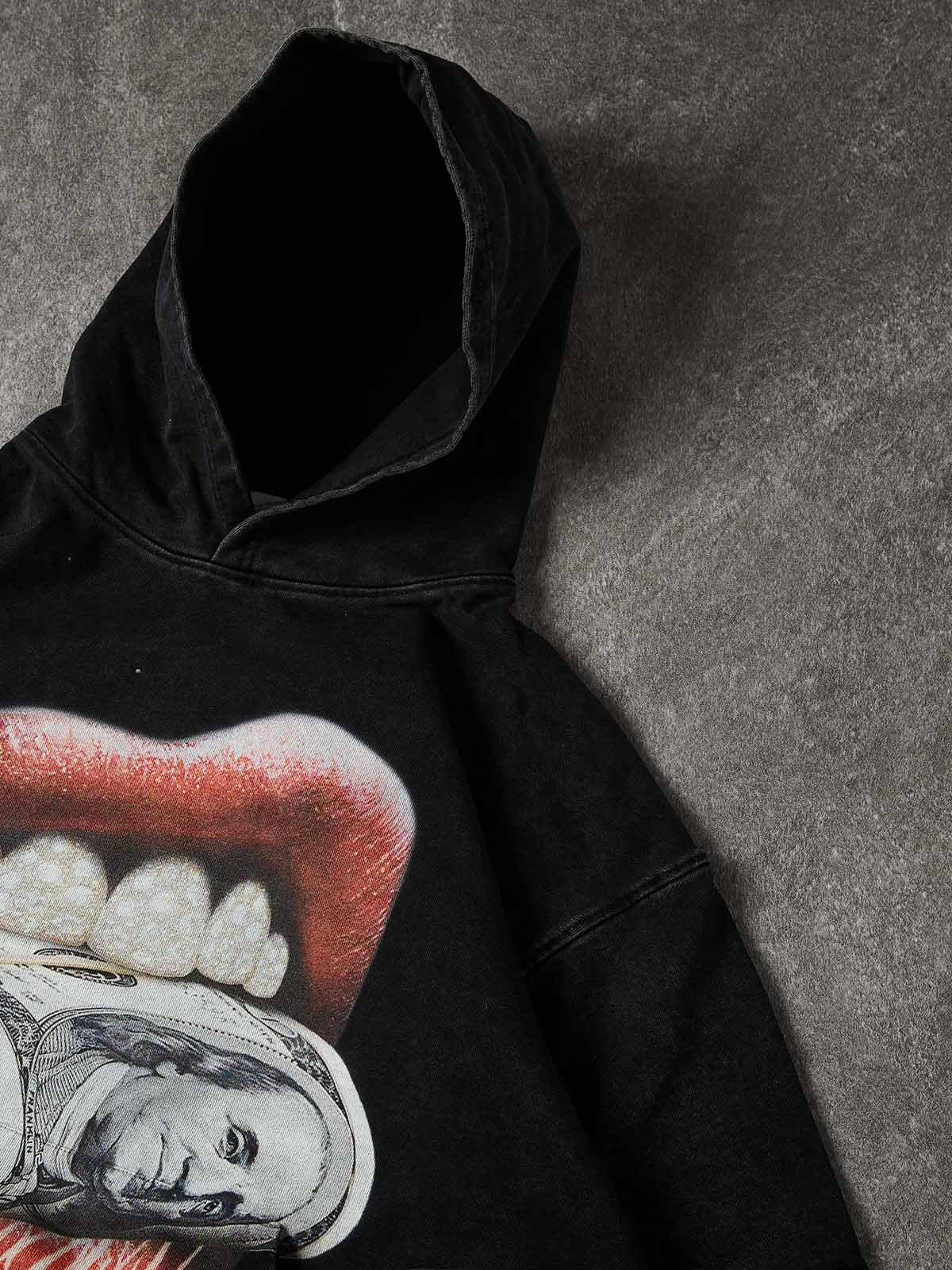 Money Bite Siyah Unisex Kapüşonlu Sweatshirt