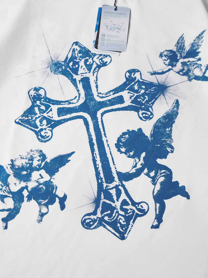 Blue Cross Angels Beyaz Unisex Uzun Kollu Tişört