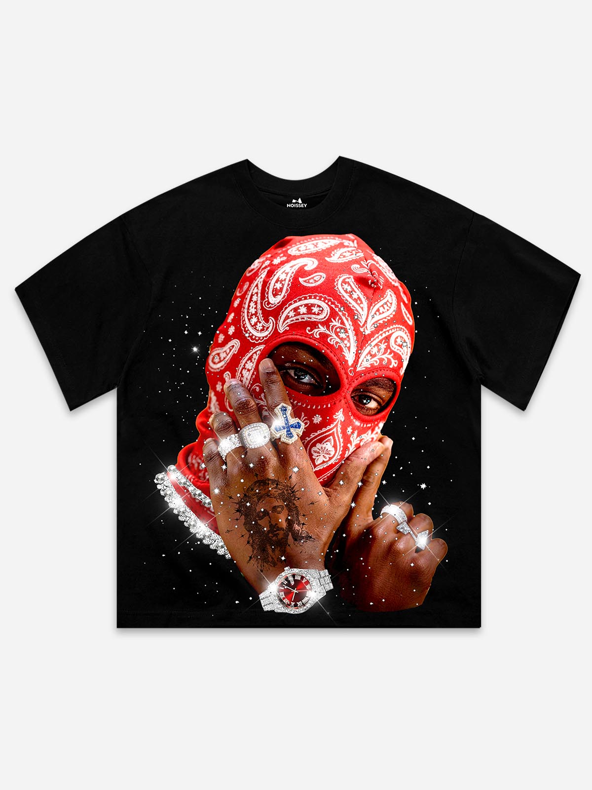 Kırmızı Bandana Maske Siyah Unisex Tişört
