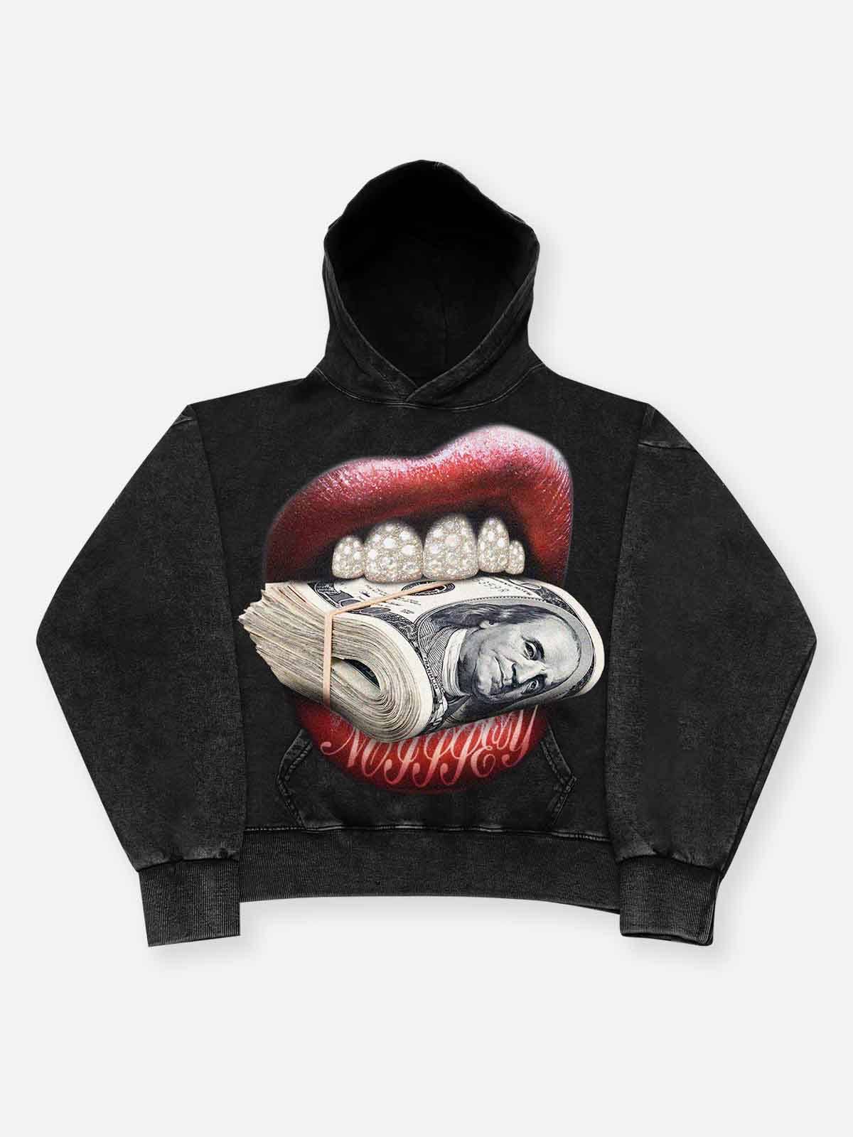 Money Bite Siyah Unisex Kapüşonlu Sweatshirt