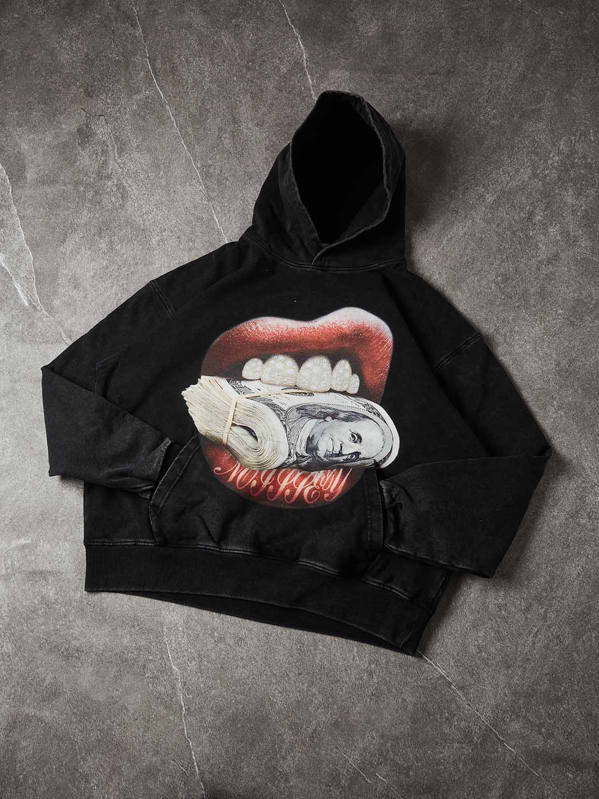 Money Bite Siyah Unisex Kapüşonlu Sweatshirt