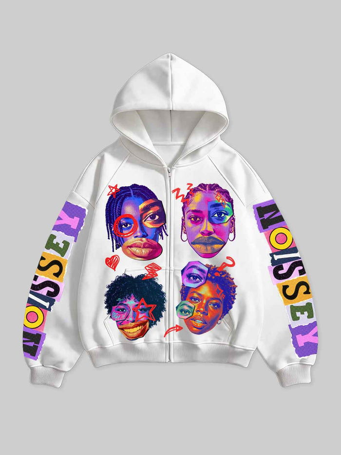 Pop Portre Beyaz Unisex Fermuarlı Sweatshirt