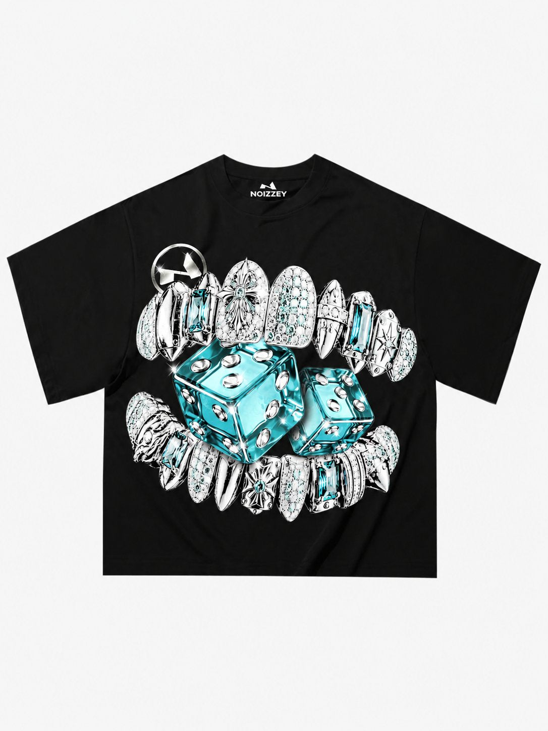 NOIZZEY Pırlanta Zar Grillz Unisex Tişört – görsel 1