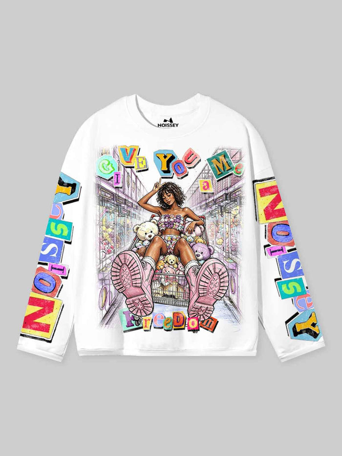 Grafiti Alışveriş Sepeti Beyaz Unisex Uzun Kollu Tişört
