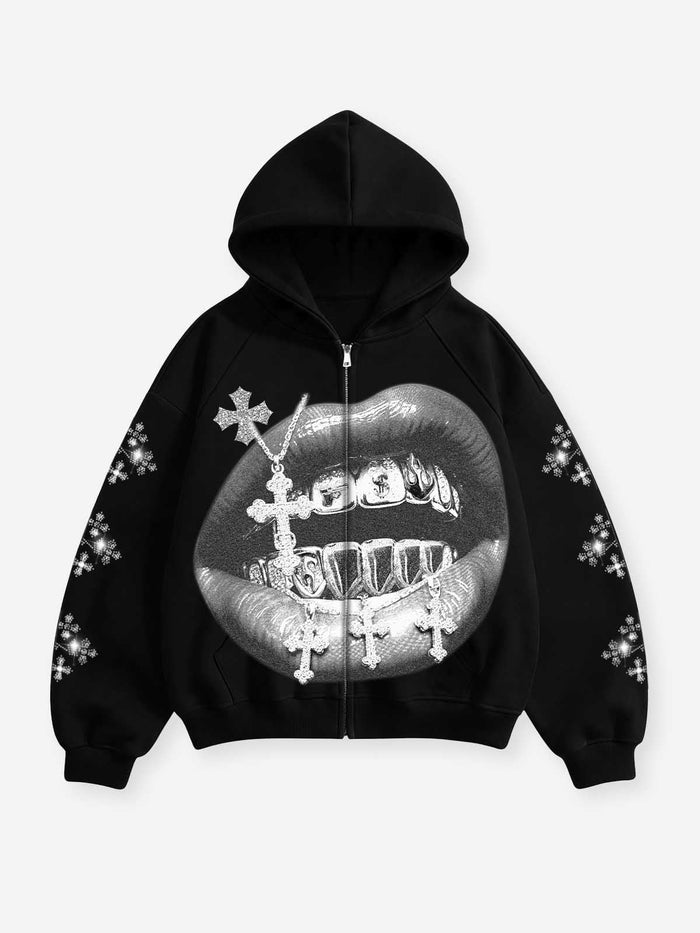 Gotik Haç Siyah Unisex Fermuarlı Sweatshirt