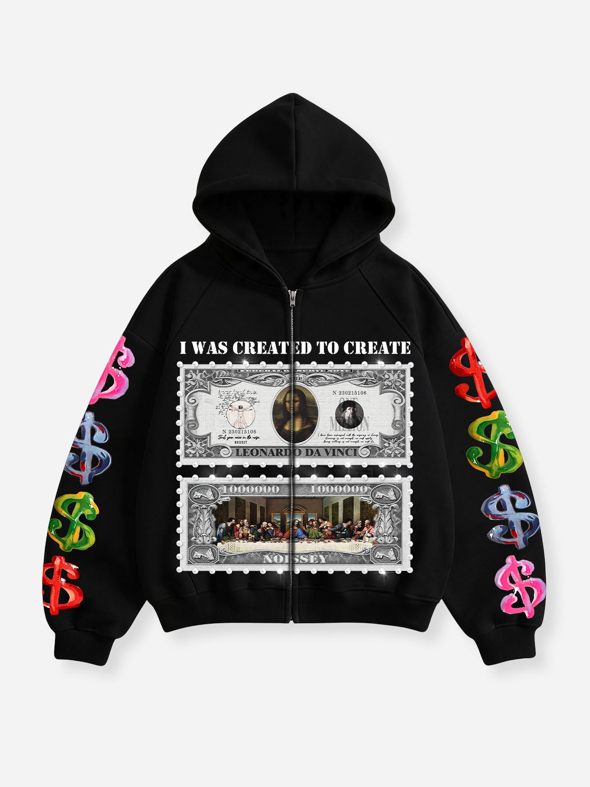 Da Vinci Dolar Siyah Unisex Fermuarlı Sweatshirt