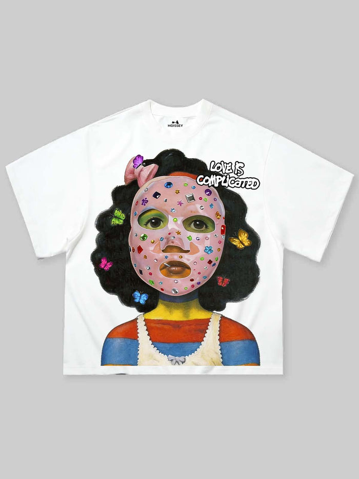 Taşlı Maskeli Kız Beyaz Unisex Tişört