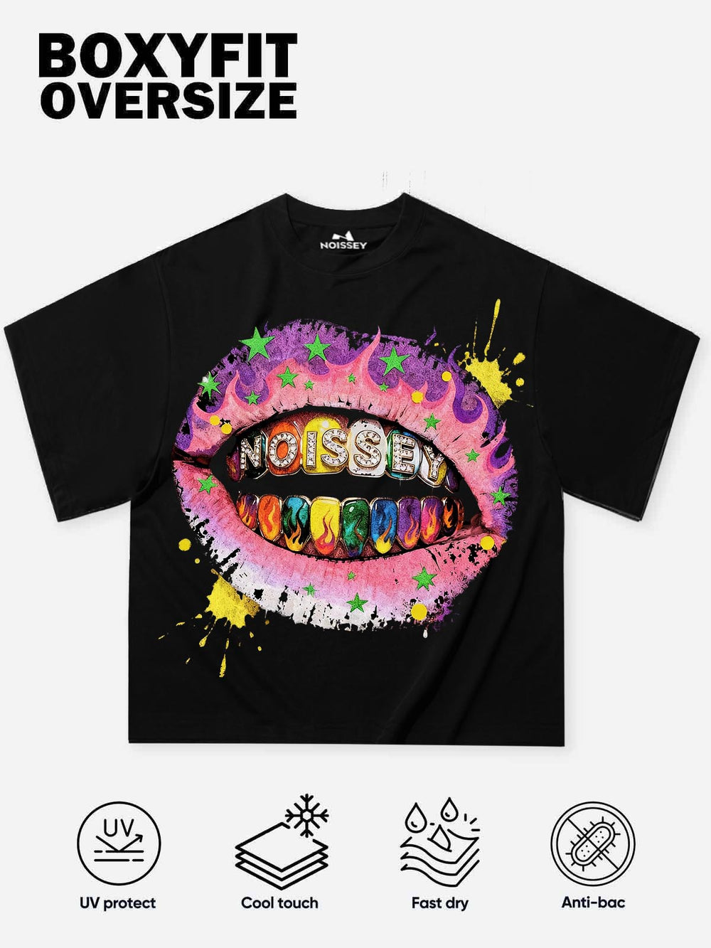 Rainbow Flame Lips Siyah Unisex Tişört
