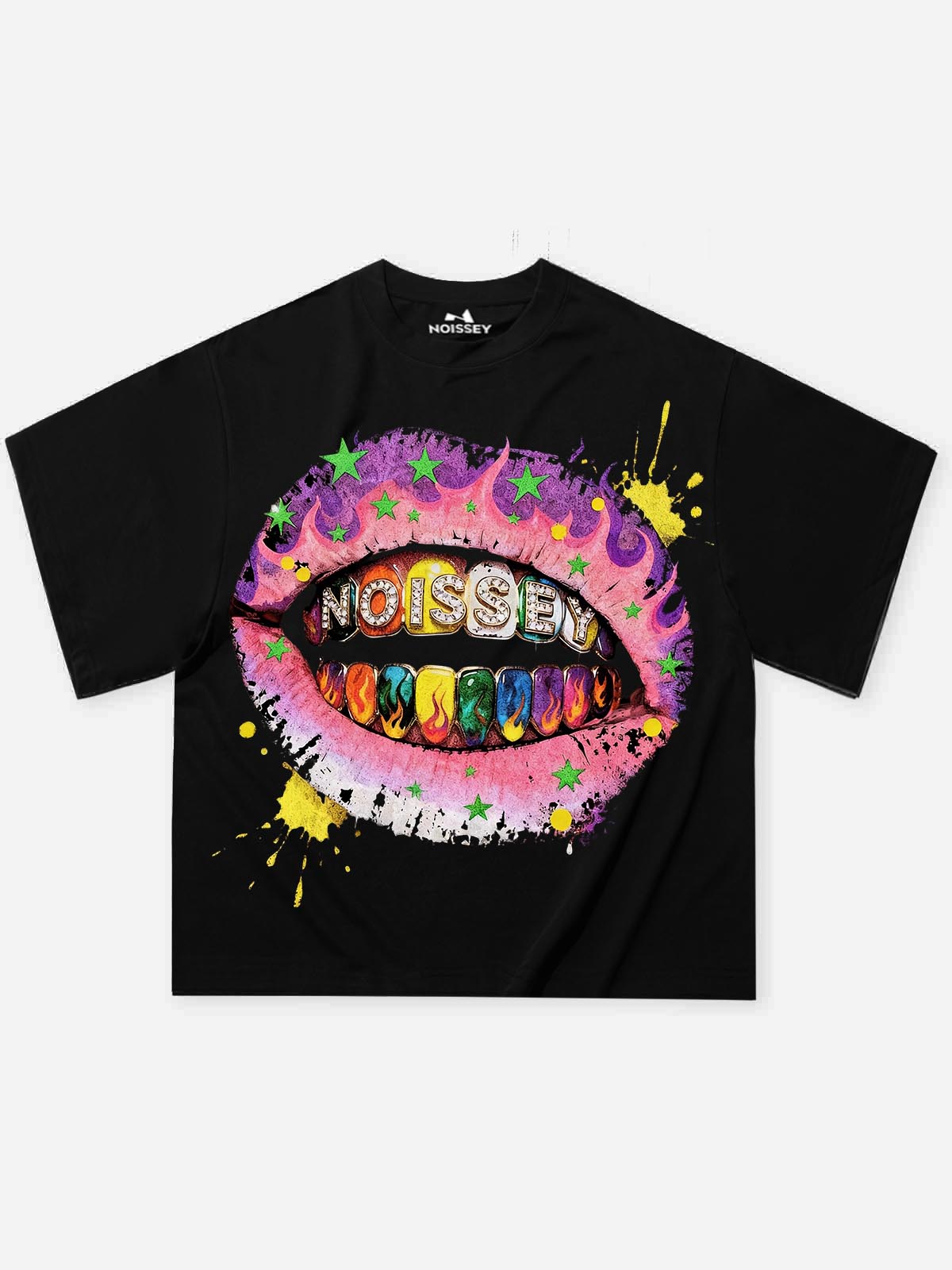 Rainbow Flame Lips Siyah Unisex Tişört