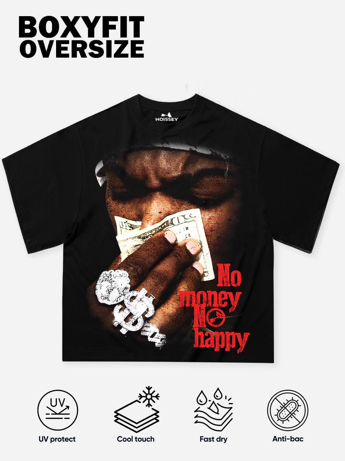 No Money No Happy Oniks Siyah Unisex Tişört