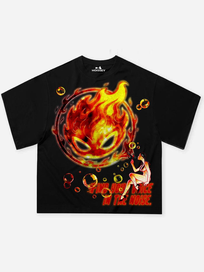 Flame & Bubble Oniks Siyah Unisex Tişört