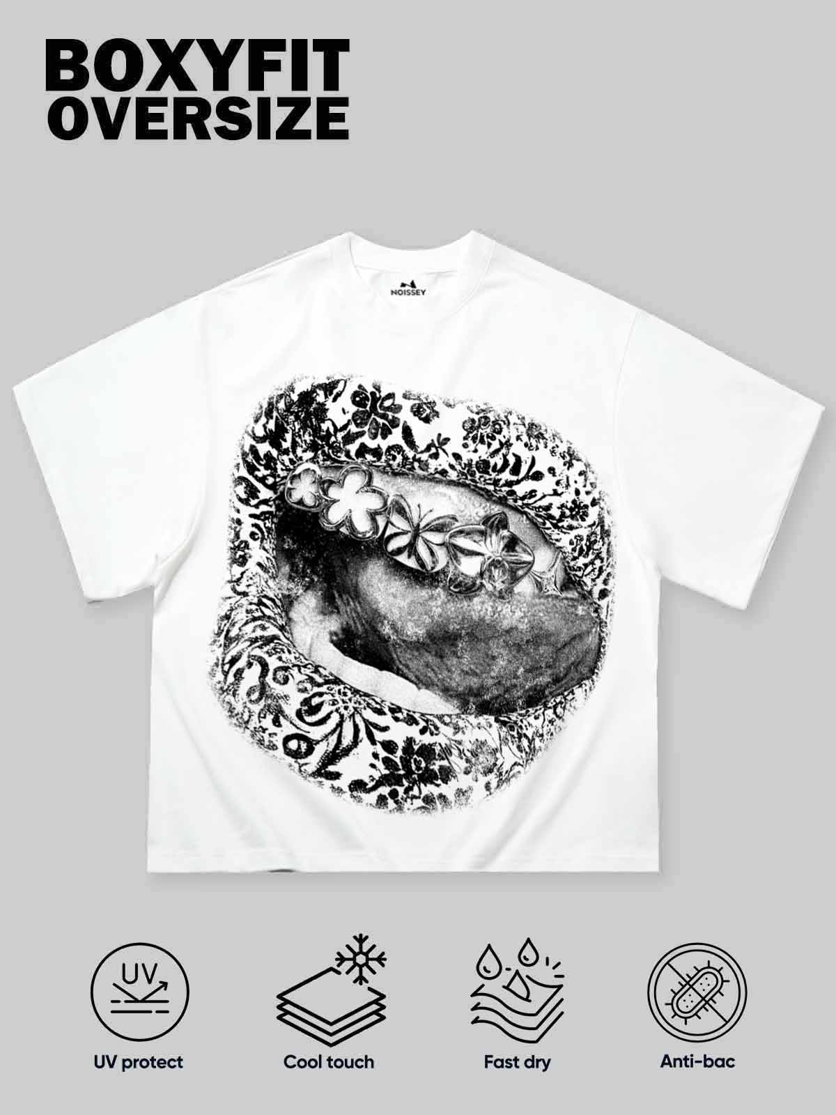 Çiçekli Eskiz Dudak Beyaz Unisex Tişört