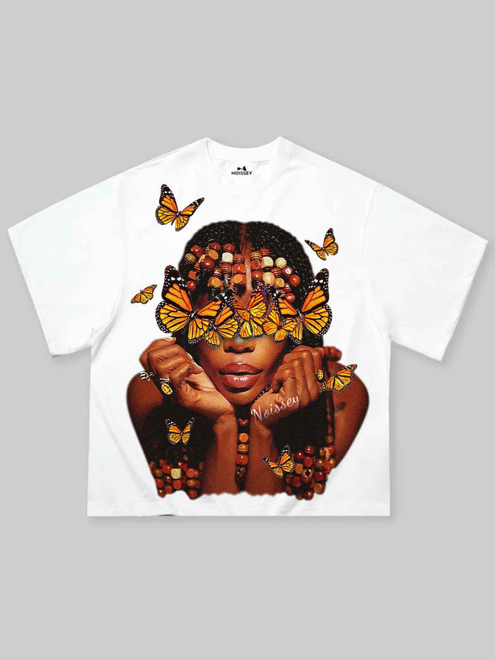 Retro Girl & Butterfly Unisex Tişört