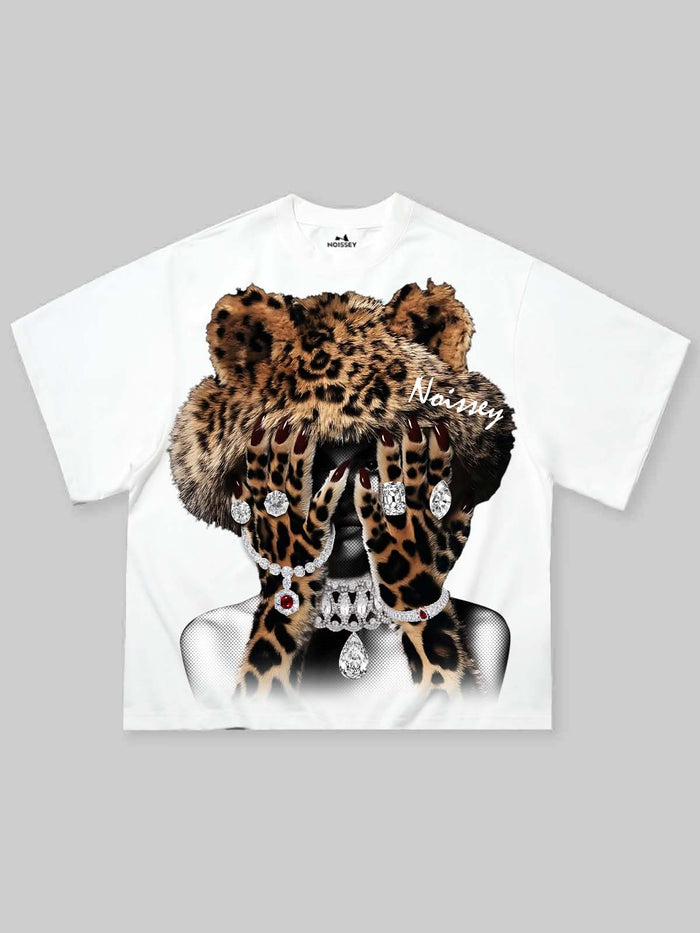 Pırlanta Takılı Leopar Kız Unisex Tişört