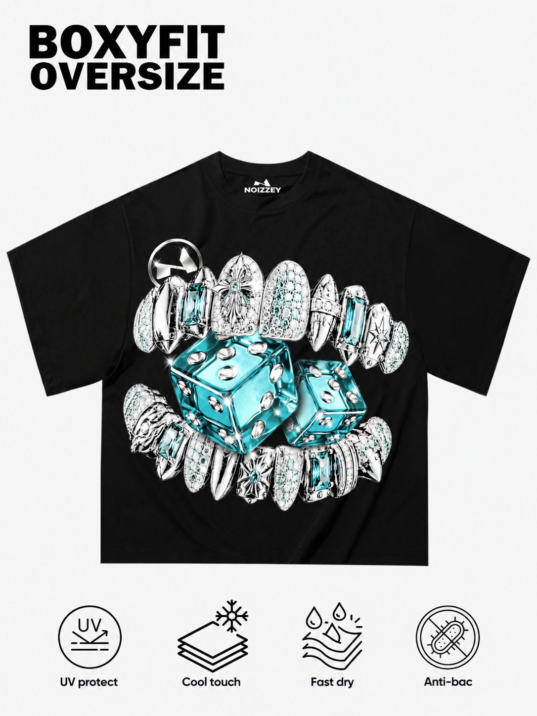 NOIZZEY Pırlanta Zar Grillz Unisex Tişört – görsel 9