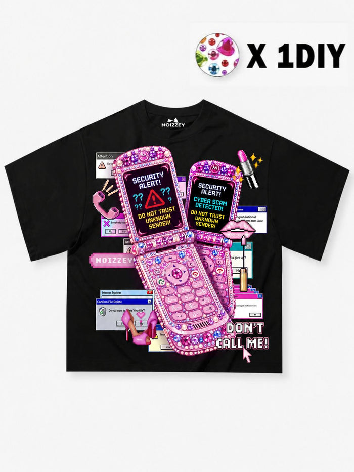 Y2K Cyber Glitch Siyah Unisex Tişört