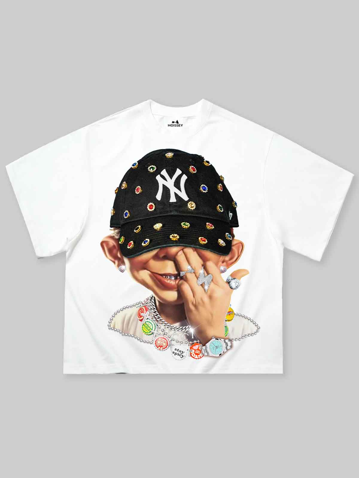 Modern Hip Hop Çocuk Kutu Kalıp Beyaz Unisex Tişört