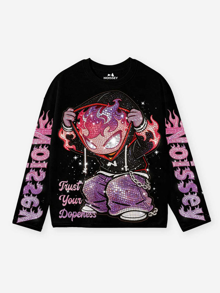 Flame Kid Siyah Unisex Uzun Kollu Tişört