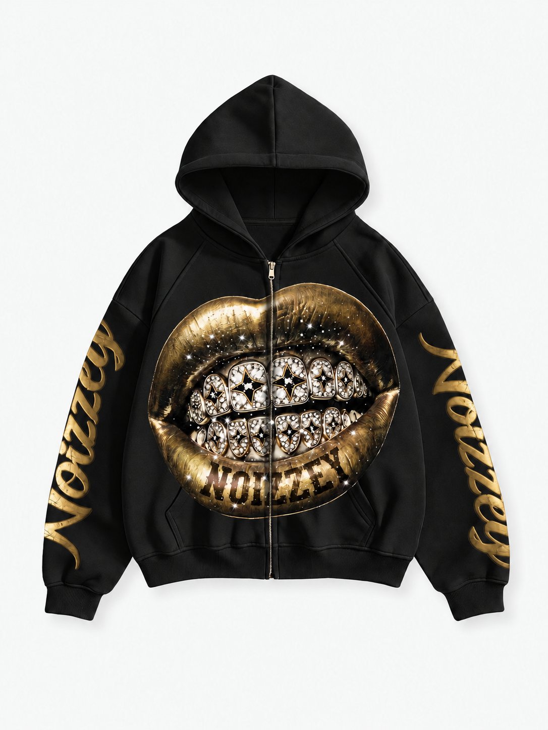 Altın Dudak Siyah Unisex Fermuarlı Sweatshirt