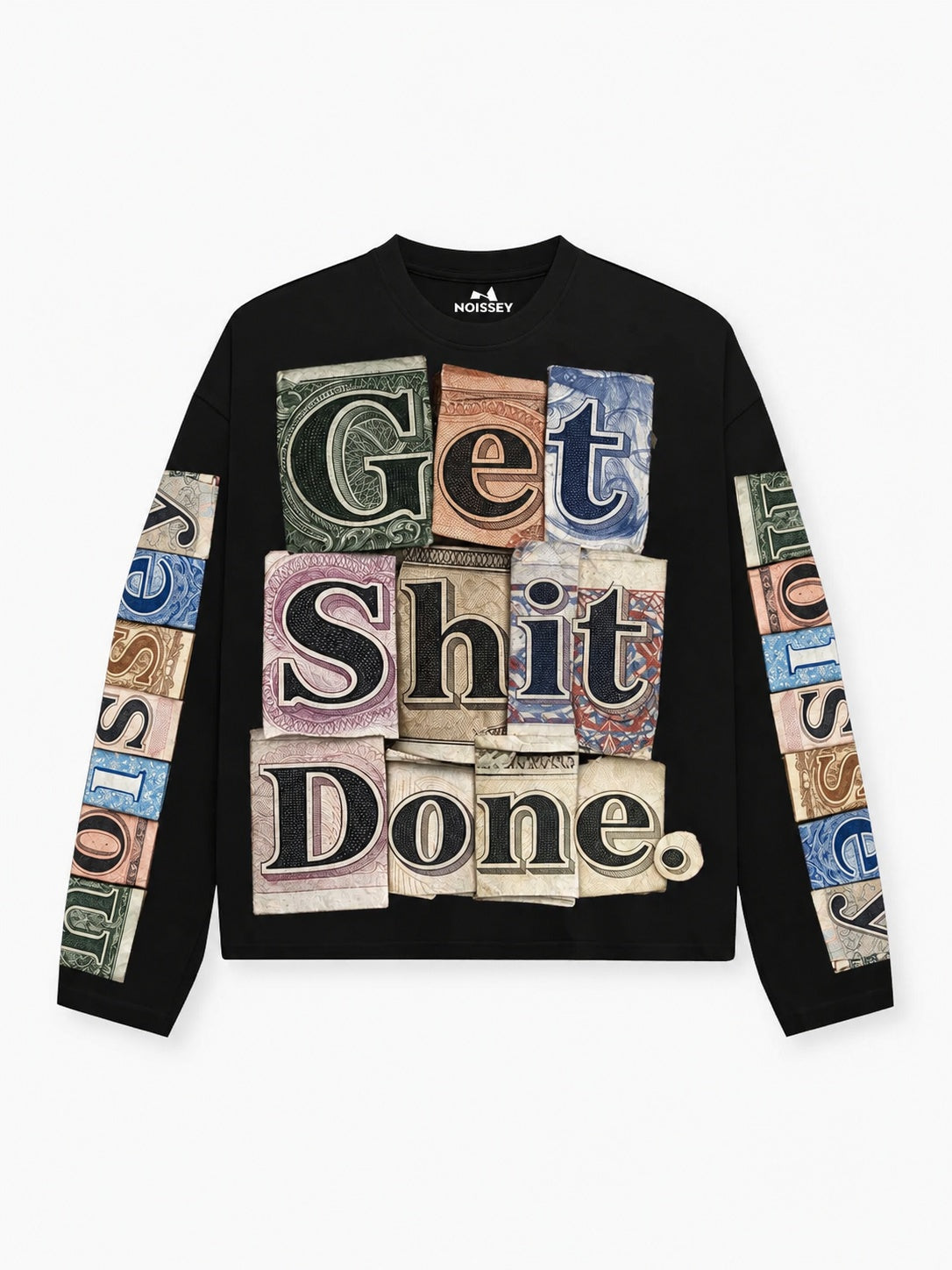 Get Shit Done Siyah Katmanlı Uzun Kollu Tişört — tek parça uzun kol