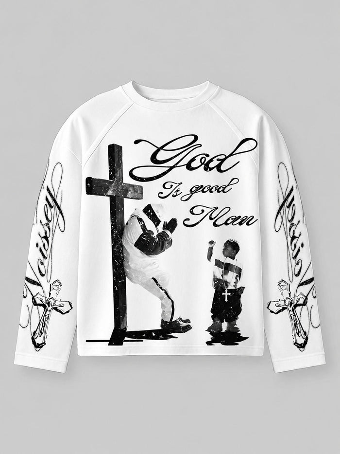 God Is Good Man Beyaz Uzun Kollu Tişört