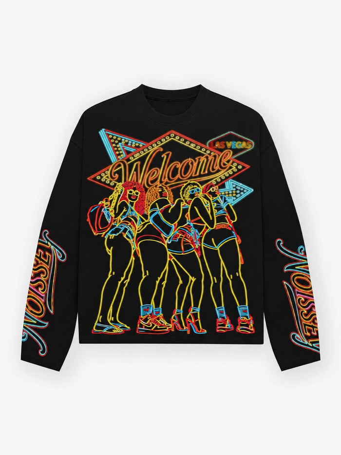 Las Vegas Siyah Uzun Kollu Tişört