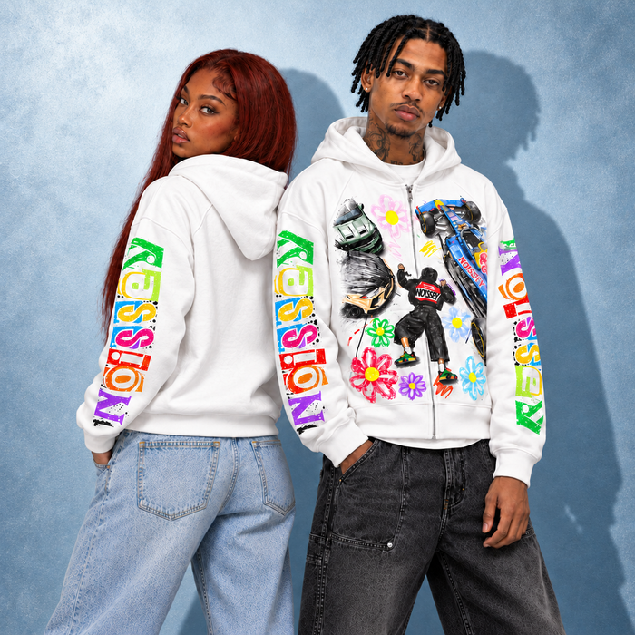 Çiçekli Düğüm Beyaz Unisex Fermuarlı Sweatshirt