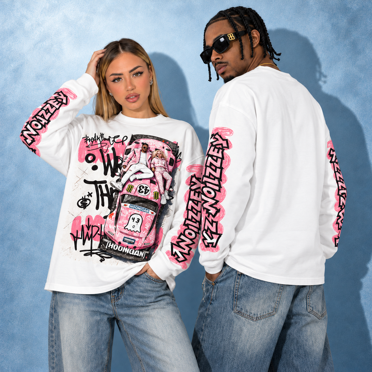 Pink Hoonigan Graffiti Beyaz Unisex Uzun Kollu Tişört