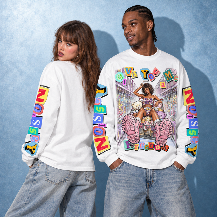 Grafiti Alışveriş Sepeti Beyaz Unisex Uzun Kollu Tişört